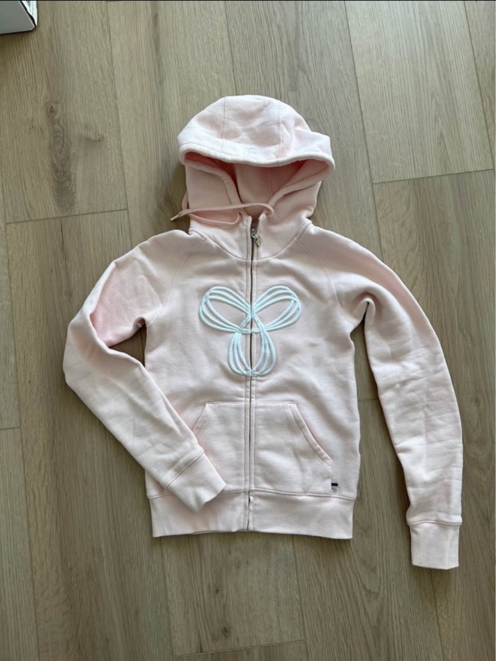 light pink Tna Aritzia full-zip hoodie iconic embroidered